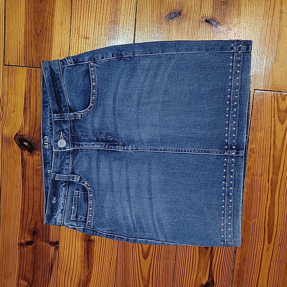 A.N.A  New Approach Womens Blue Denim Jean Mini Skirt Stud Accents Size 2